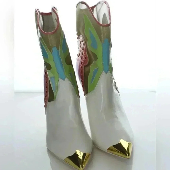 Jeffrey Campbell Boots Butterfly Studded Mesh Leather Nevertheless Western 7.5 - Picture 2 of 11